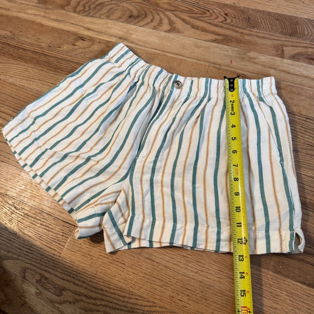 Madewell Striped Linen Blend Pull-On Shorts Teal Yellow White Small CKP454625038 - Picture 5 of 8